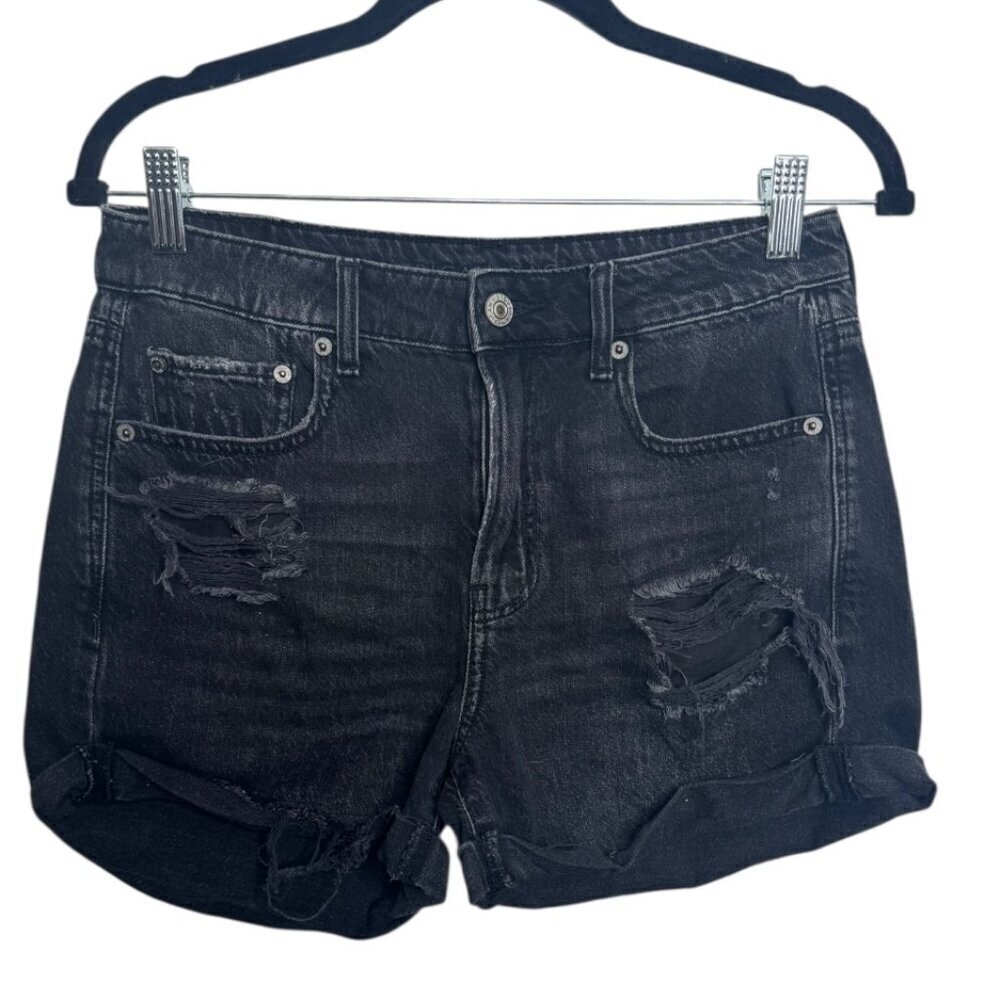 American Eagle Tomgirl Black Distressed Denim Shorts Size 2 | High Rise Casual S